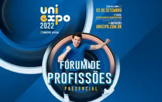 Banner do Uniexpo Fórum de Profissões 2025 promovido pela Teenager, evento educacional gratuito sobre carreiras e ensino superior